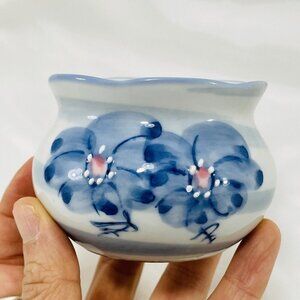Vintage Ben Rickert Vase 2” Trinket Incense Burner Ash Holder Blue Flower Japan